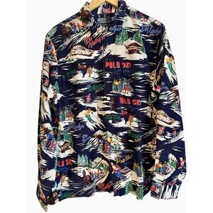 Polo‎ Ralph Lauren Shirt Mens Large Ski Print Corduroy Classic Fit Button Up AOP